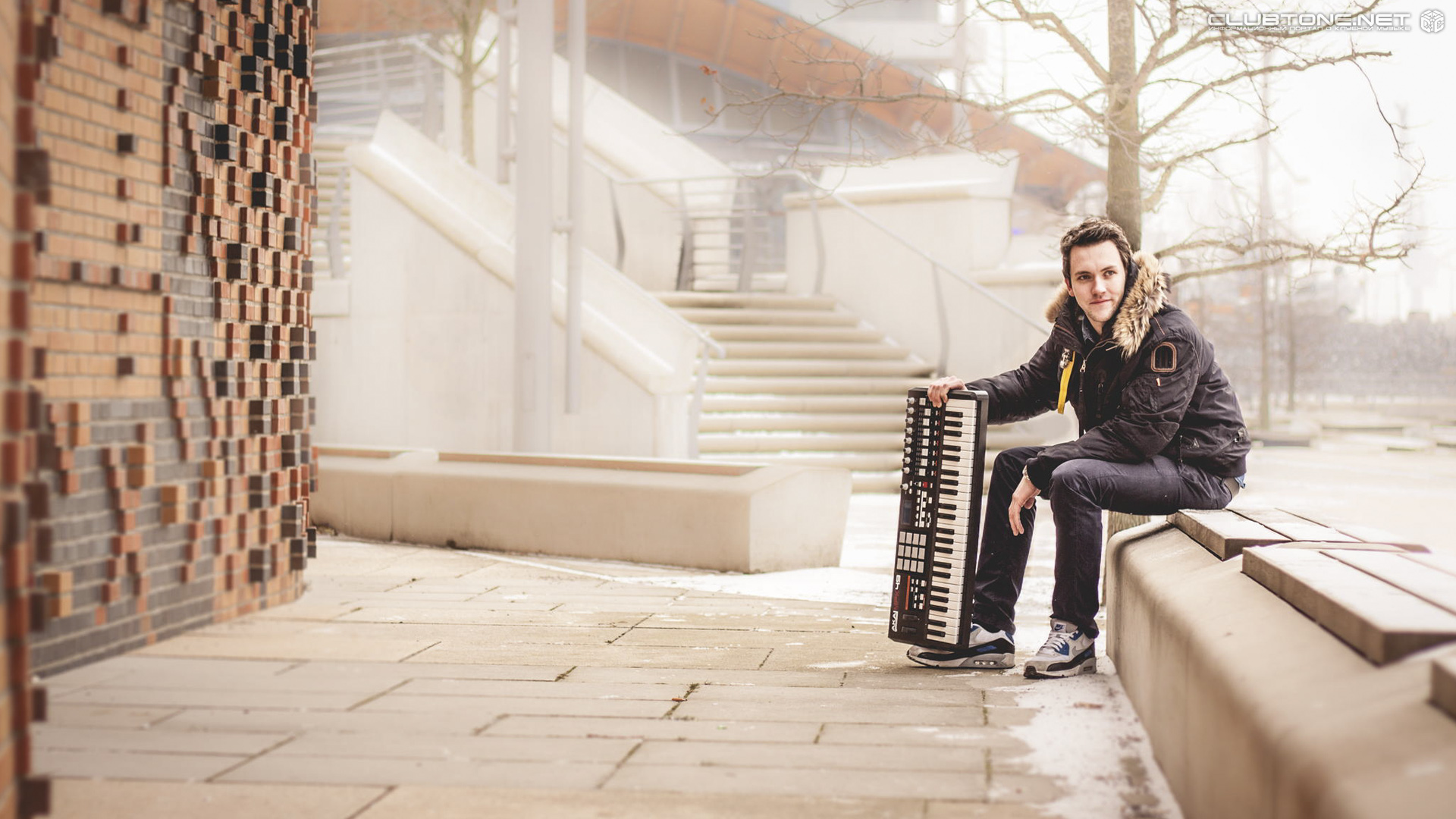 on the street with a synthesizer  