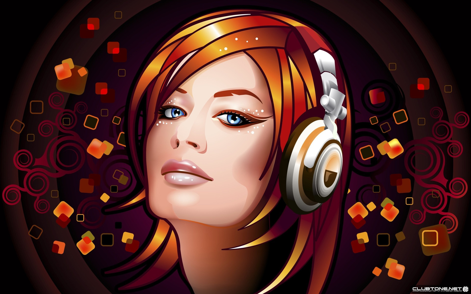 vector girl listen music  